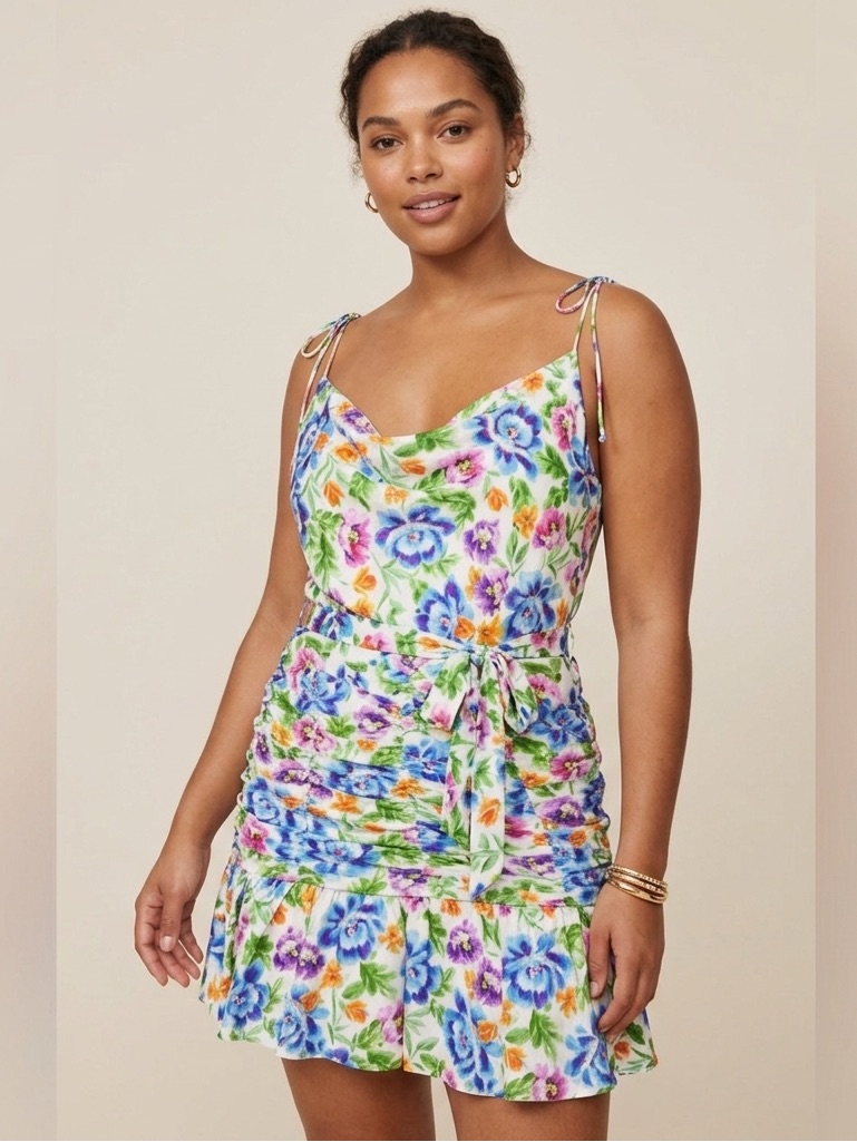 Nwt For Love & Lemons Miranda Floral Summer Blue Pink Purple Dress Large